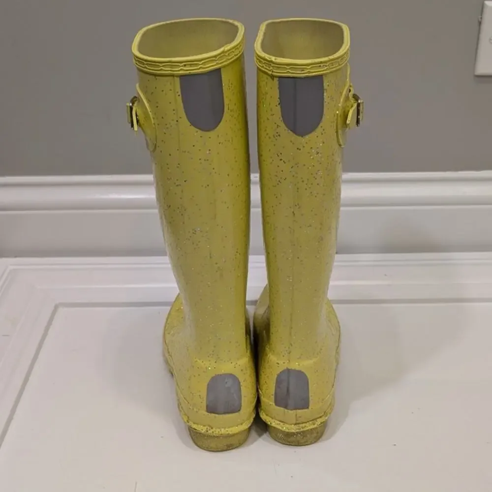 Hunter Kids Original Giant Glitter Wellington Boots Illuninating Yellow - Size 6